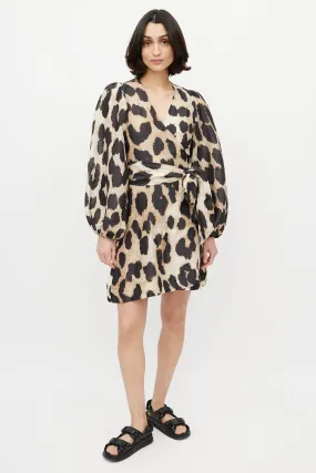 Brown & Black Printed Wrap Dress