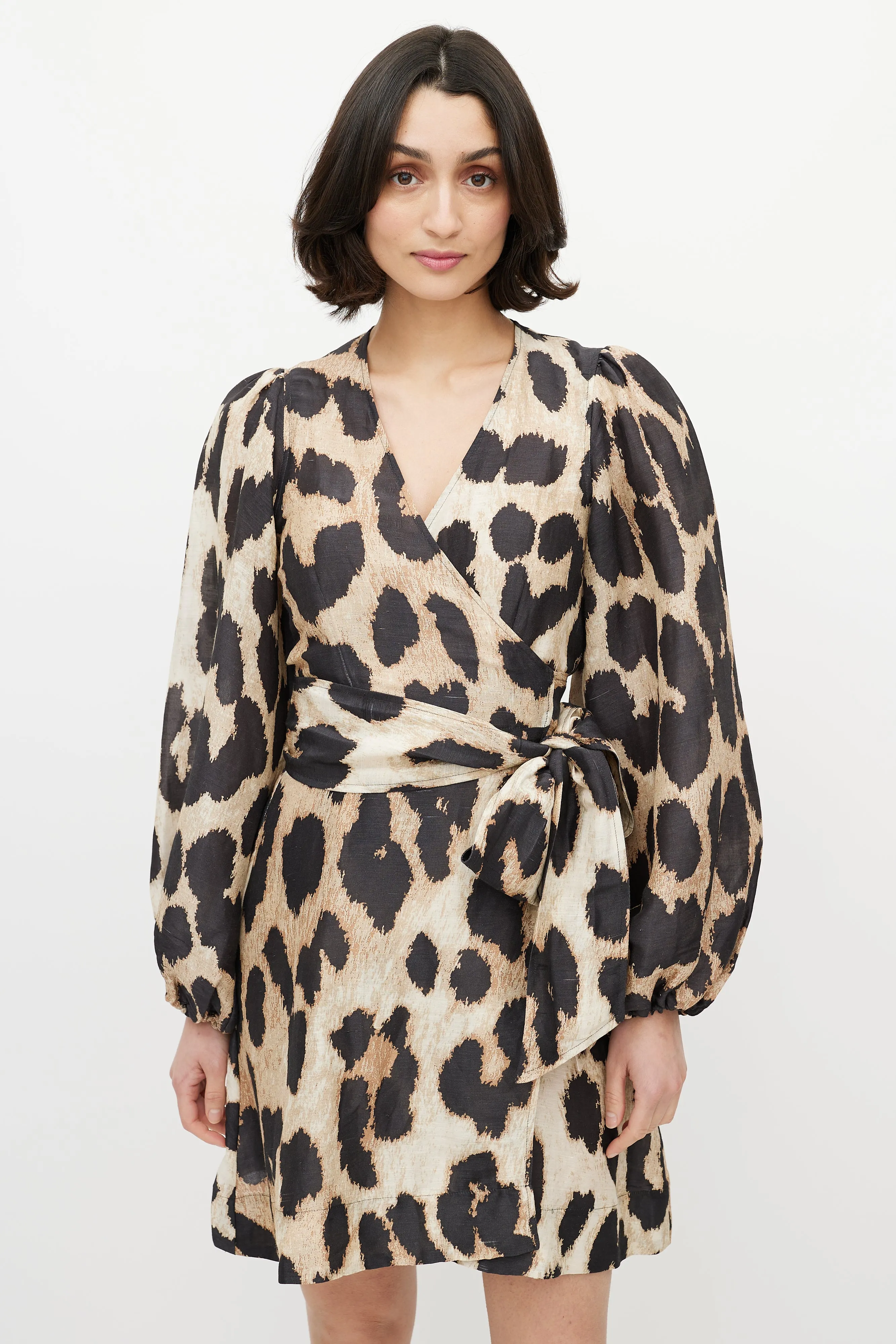 Brown & Black Printed Wrap Dress