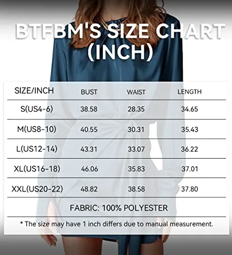 BTFBM Women Casual Long Sleeve Ruched Wrap Dress Crew Neck Tie Waist Short Dress Solid Color Mini Dress Satin Cocktail Dress(Solid Dark Blue,Medium)