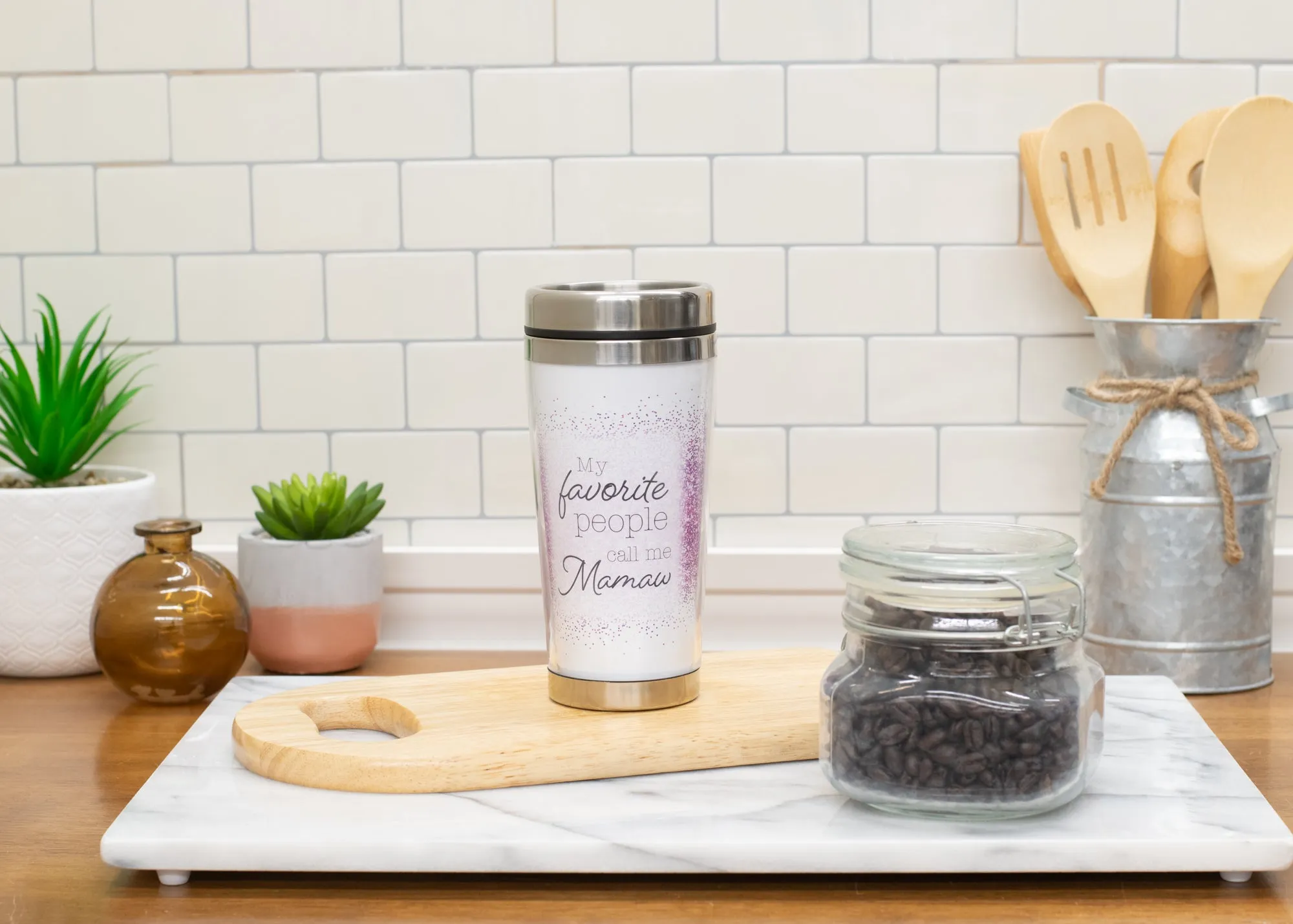 Call Me Mamaw Classic White and Purple 16 Ounces Stainless Steel Travel Tumbler