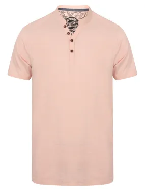 Canal Henley Y Neck Cotton Slub T-Shirt in Lotus Pink - South Shore