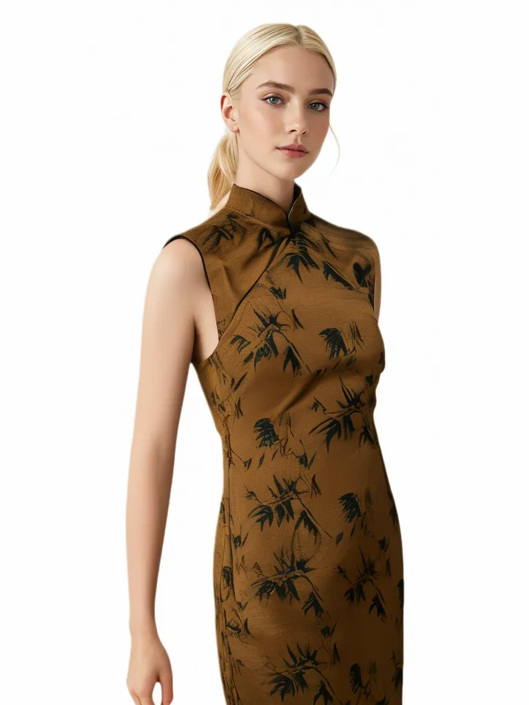 Chong Er Bamboo Forest Jacquard Side-Slit Cheongsam
