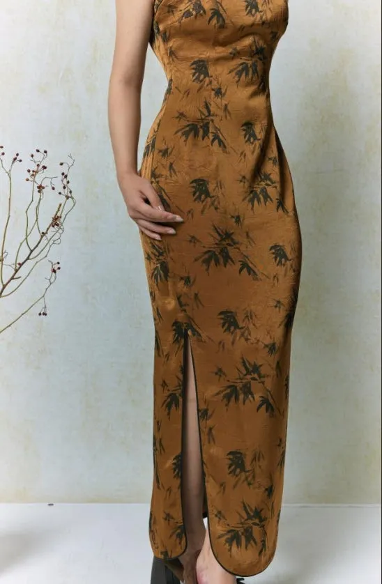 Chong Er Bamboo Forest Jacquard Side-Slit Cheongsam