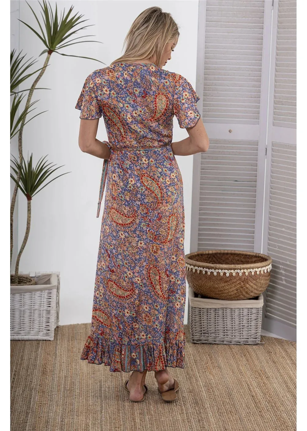 Cienna Moni Short Sleeve Wrap Dress Green Floral S