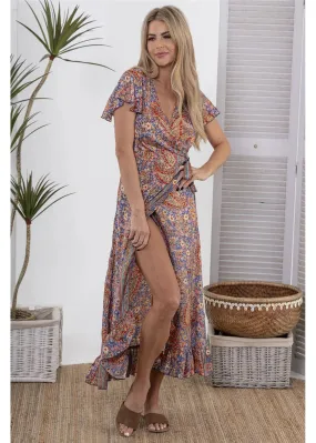 Cienna Moni Short Sleeve Wrap Dress Green Floral S