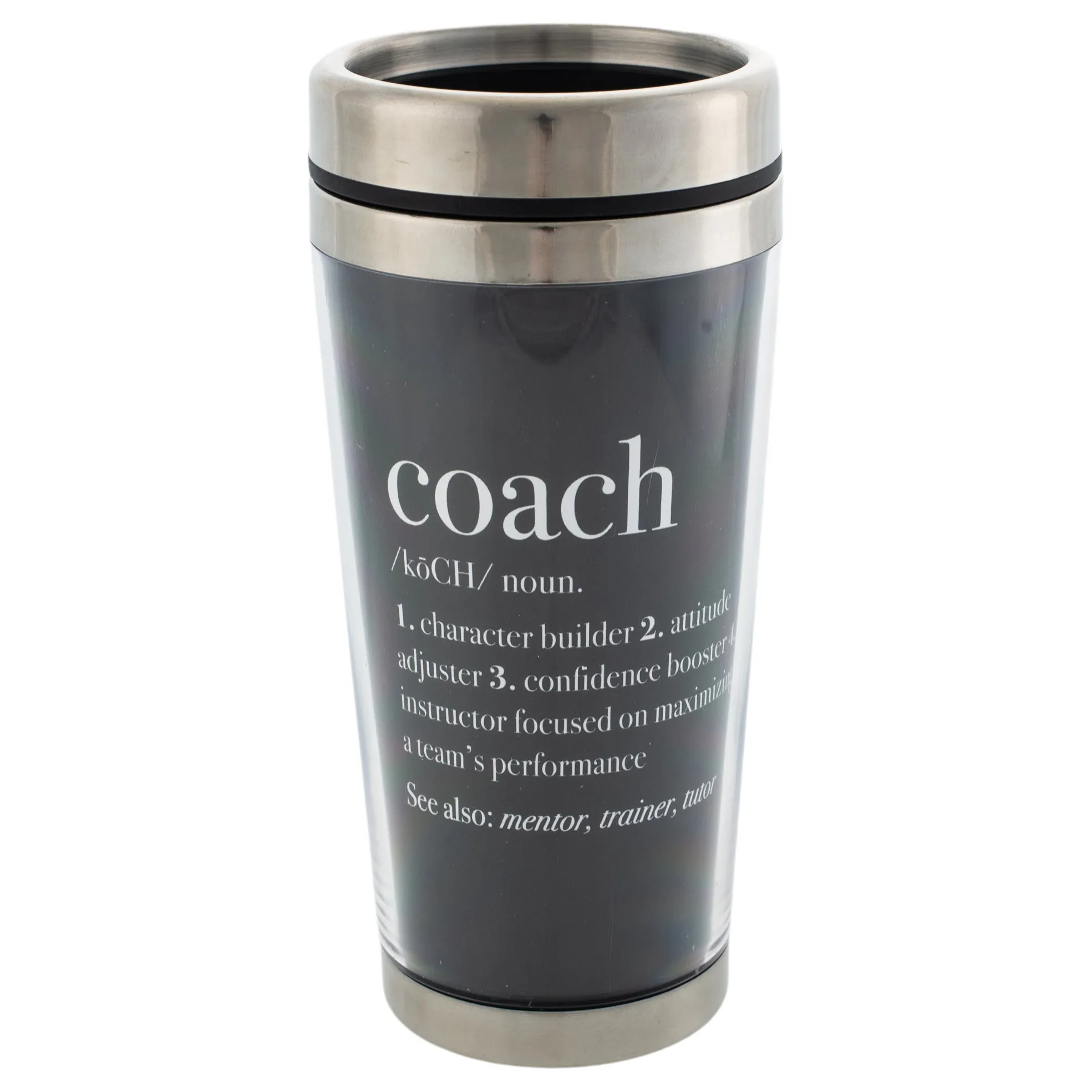 Coach Definition Black 16 Ounce Stainless Steel Travel Mug with Lid