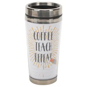 Coffee Teach Repeat Yellow Starburst 16 ounce Stainless Steel Travel Tumbler Mug with Lid