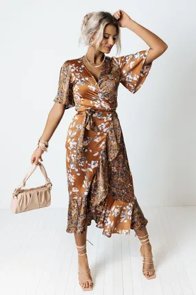 Compliments Everywhere Satin Wrap Dress