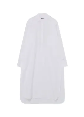 COTTON BROAD CLOTH STAND COLLAR LONG SHIRT WITH ROUNDED HEM