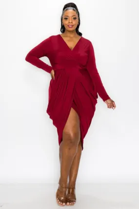 Curvy Burgundy Crossover Dress