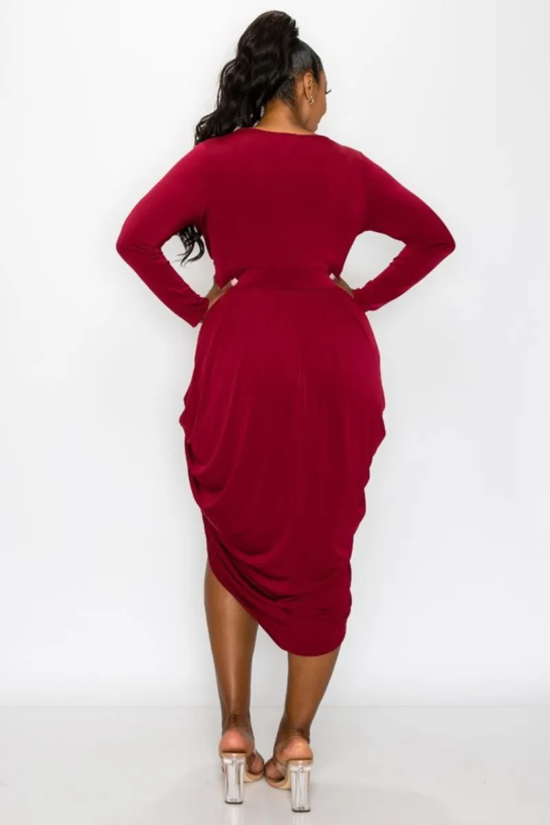 Curvy Burgundy Crossover Dress