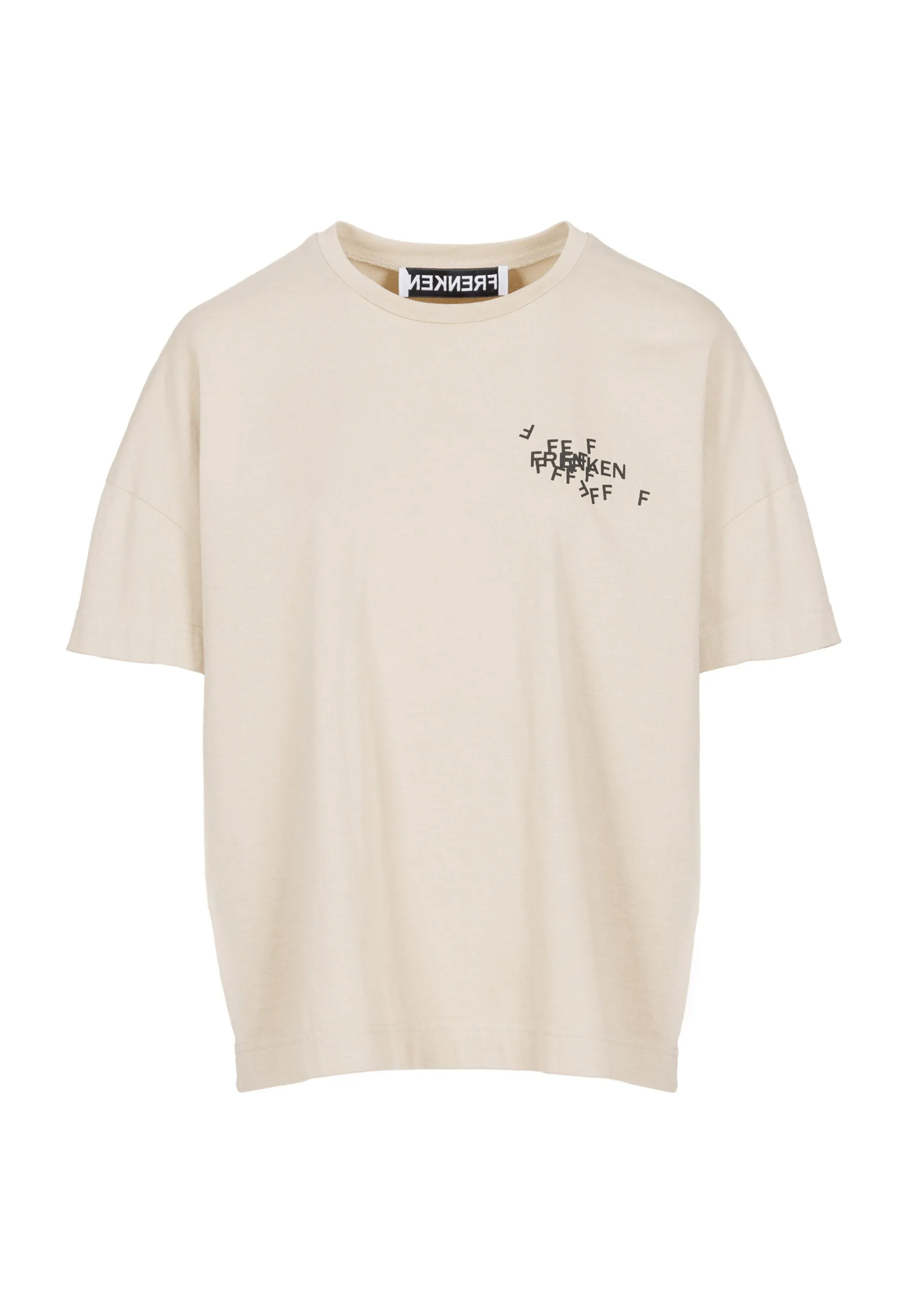 Cut loose fitted  jersey T-Shirt with cracked stamped logo beige