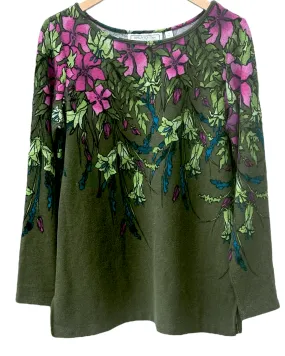 Dark Winter Flower Yoke Wide Neck Knit Pullover