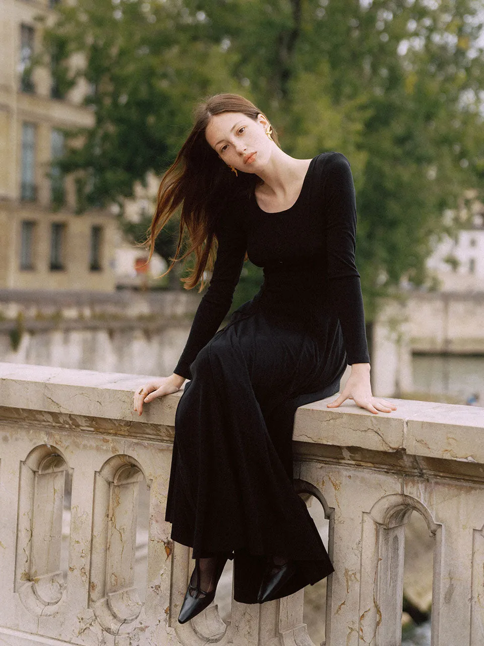 Darkblack round long dress