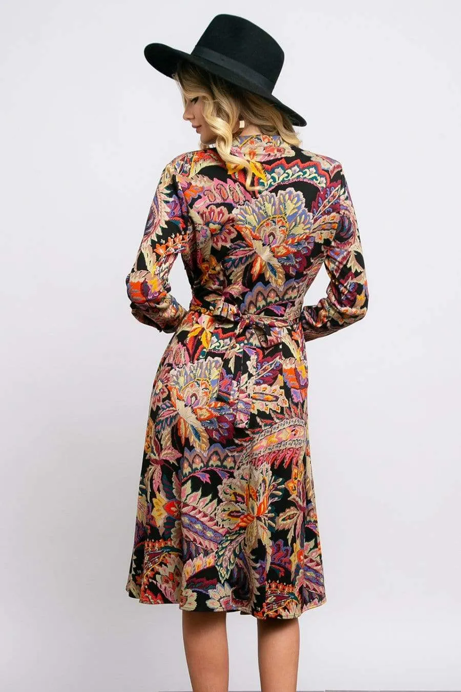 Dena Front Wrap Dress in Damascus Printed Ponte
