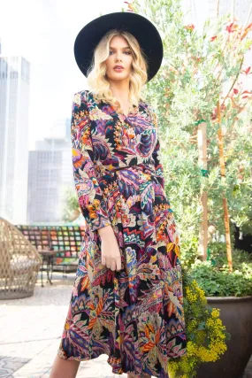 Dena Front Wrap Dress in Damascus Printed Ponte