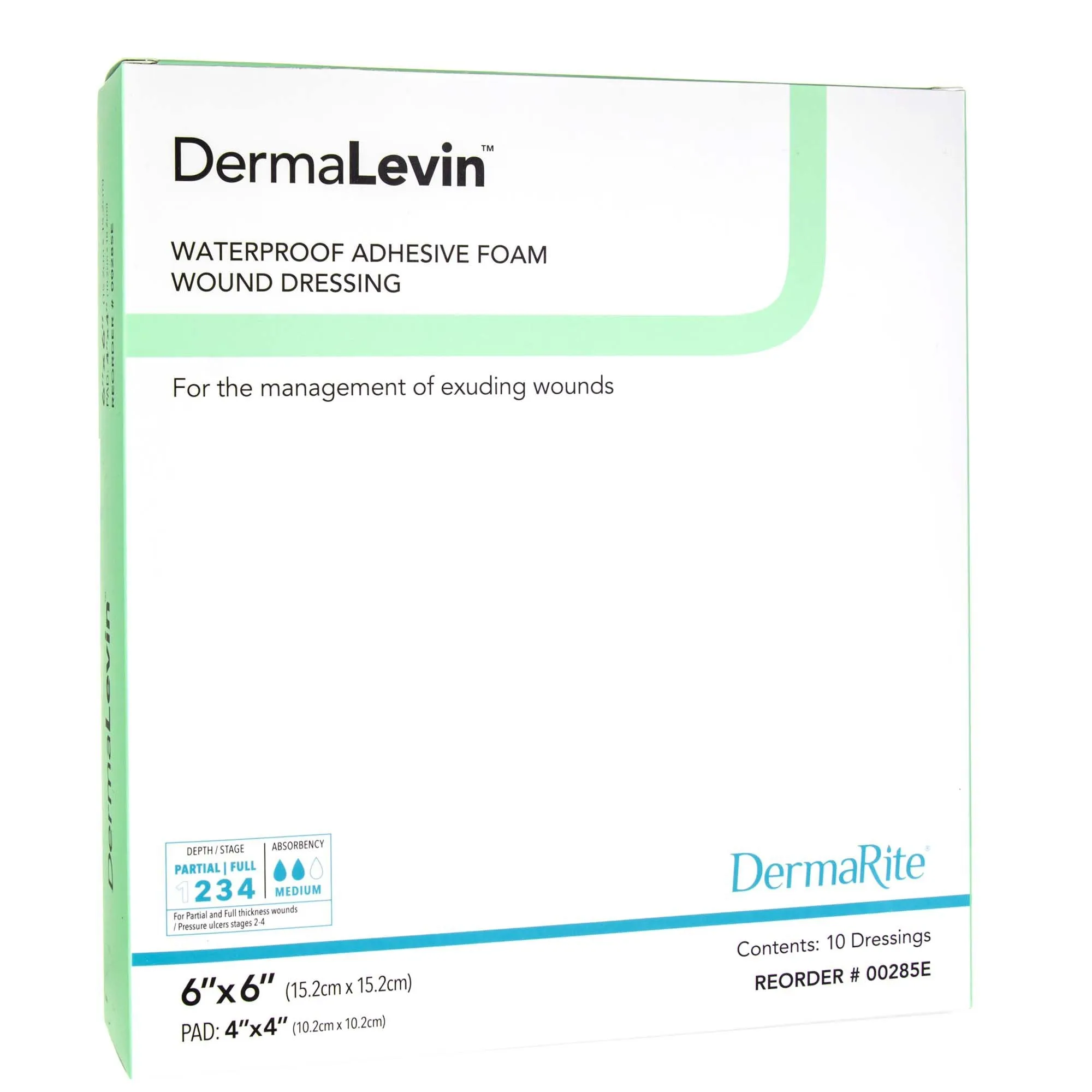 DermaLevin® Adhesive with Border Foam Dressing, 6 x 6 Inch