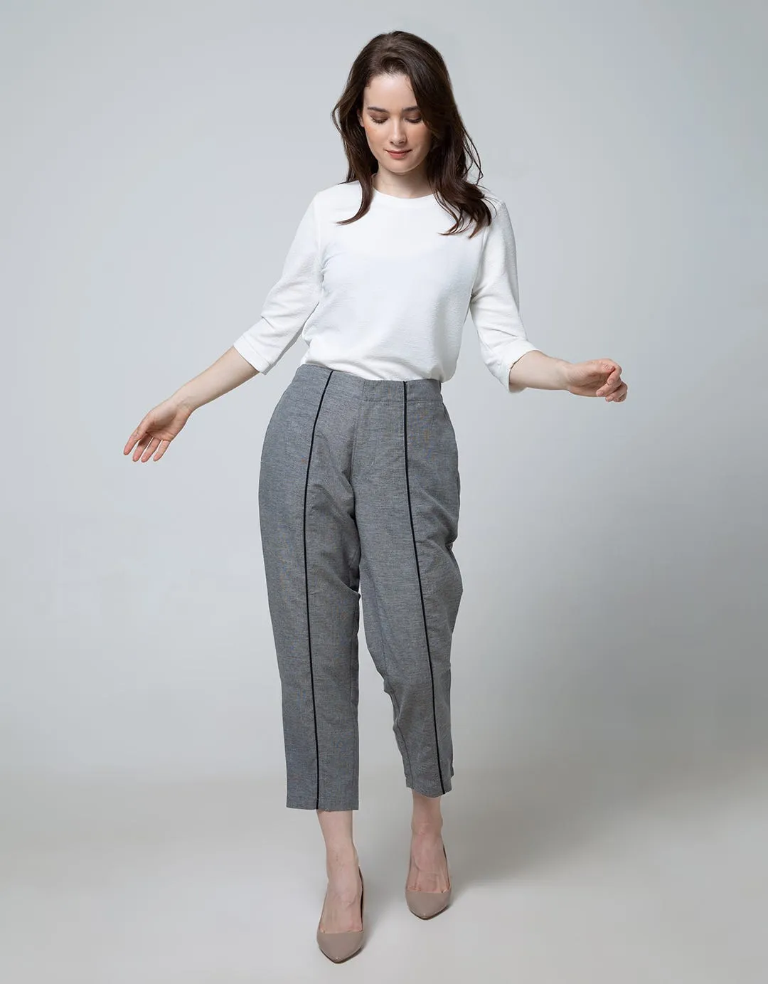 Details Casual Line Long Pants Woven Women