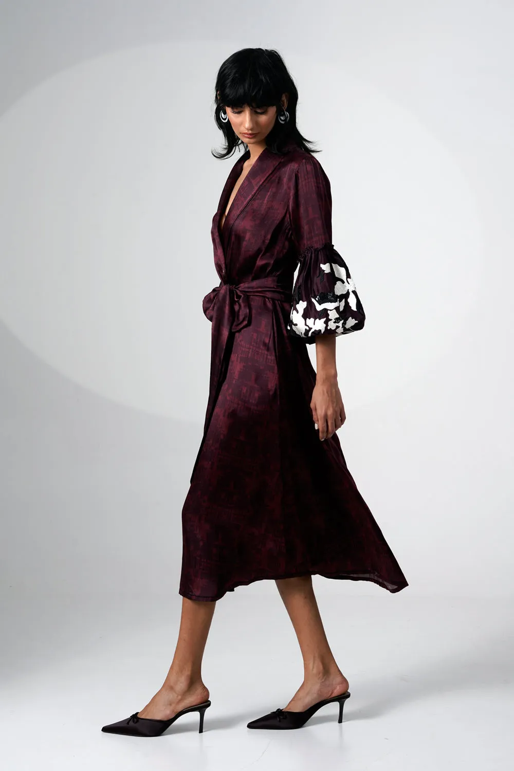 Embroidered Printed Wrap Blazer Dress