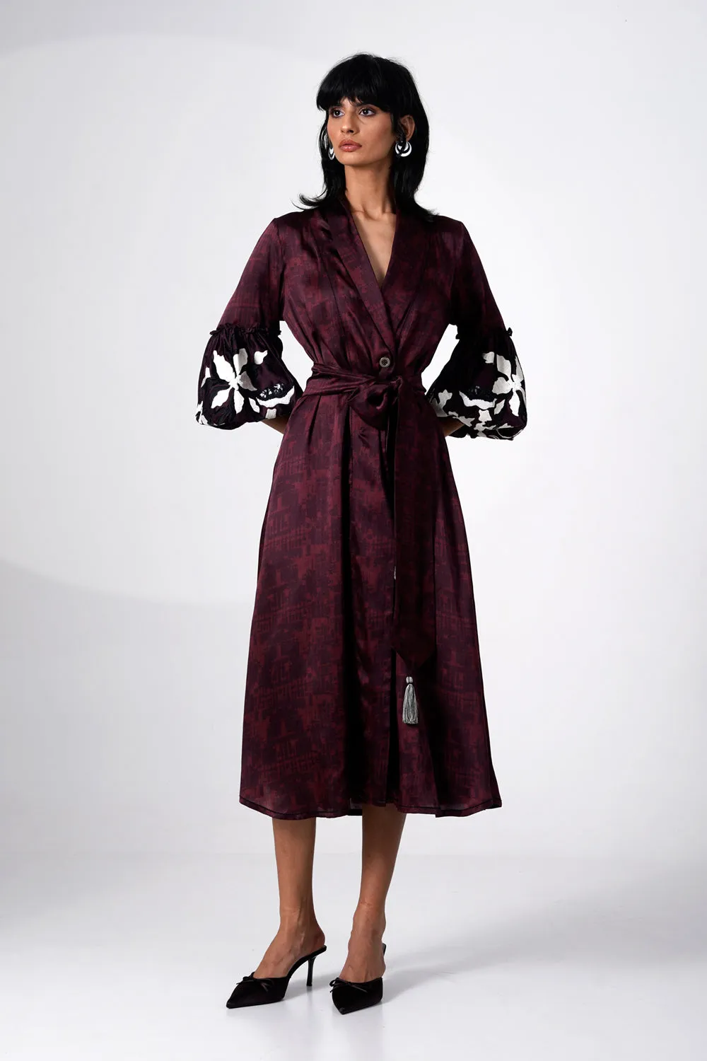 Embroidered Printed Wrap Blazer Dress