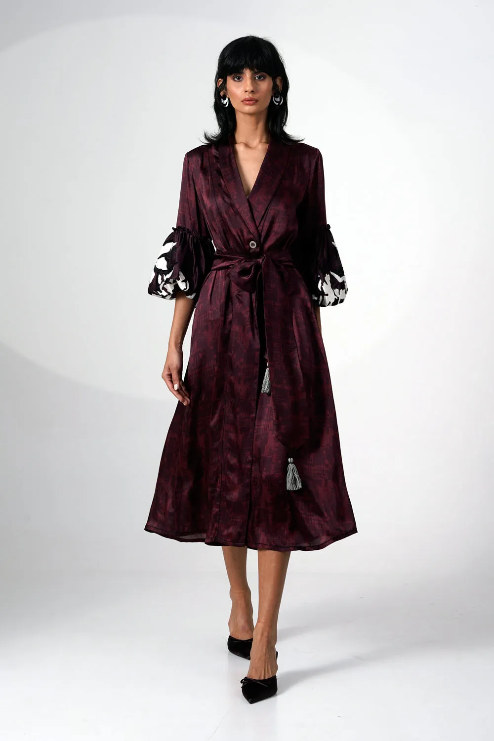 Embroidered Printed Wrap Blazer Dress
