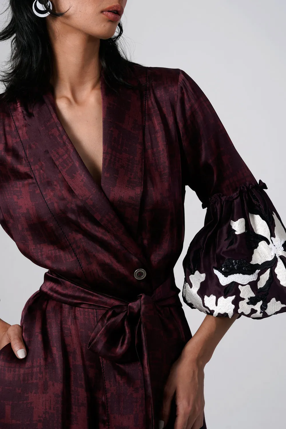Embroidered Printed Wrap Blazer Dress