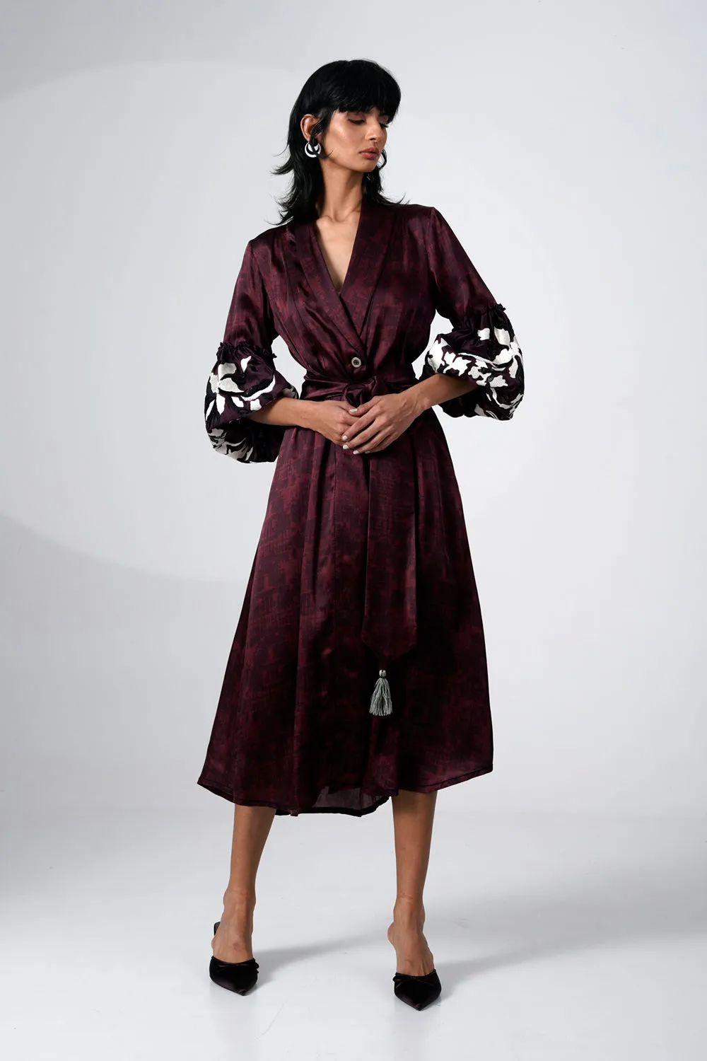 Embroidered Printed Wrap Blazer Dress