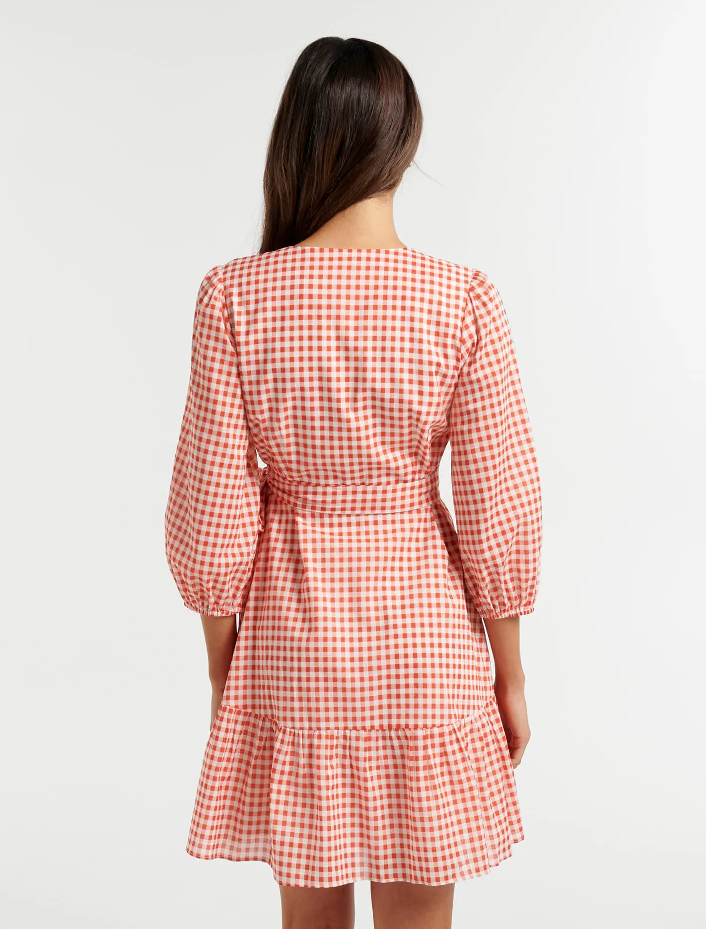 Evan Petite Check Wrap Dress