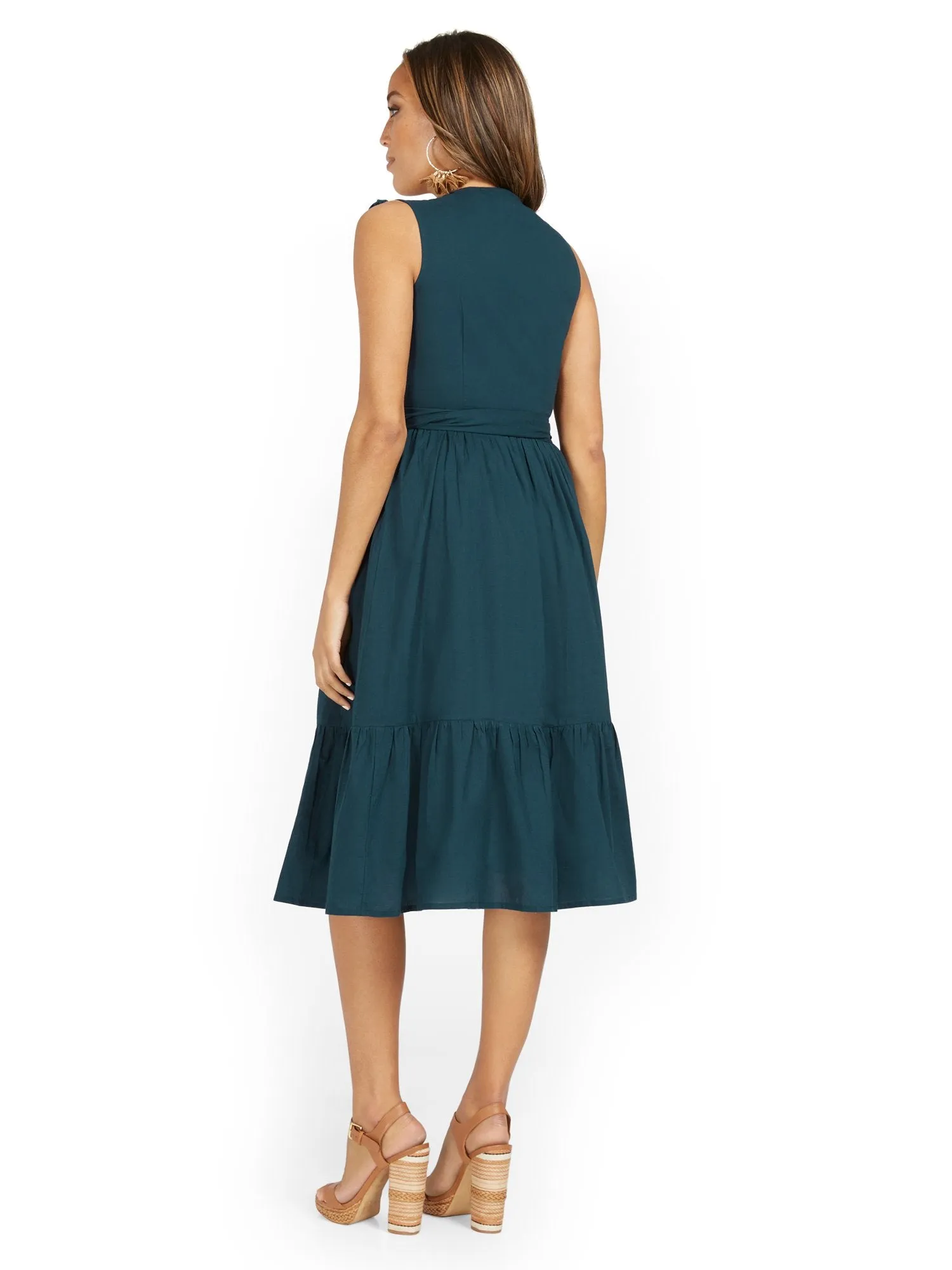 Eyelet V-Neck Sleeveless Wrap Dress
