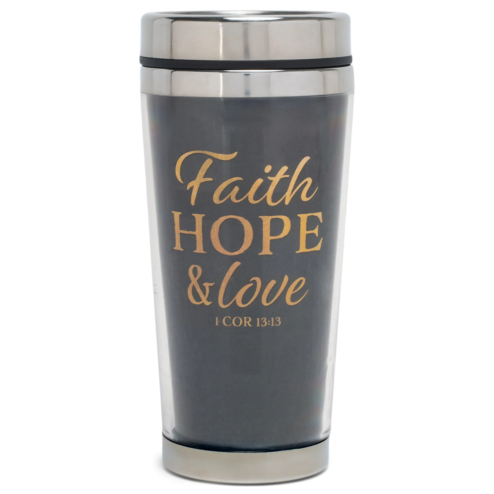Faith, Hope, Love Jet Black and Orange 16 Ounces Stainless Steel Travel Tumbler