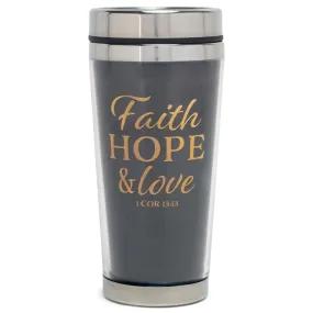 Faith, Hope, Love Jet Black and Orange 16 Ounces Stainless Steel Travel Tumbler