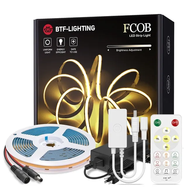 FCOB LED Lights Kit 480 LEDs Music Bluetooth APP 2.4G RF 16 Keys Dimmable High Density FOB COB Led Light Strips for Room 12V 24V