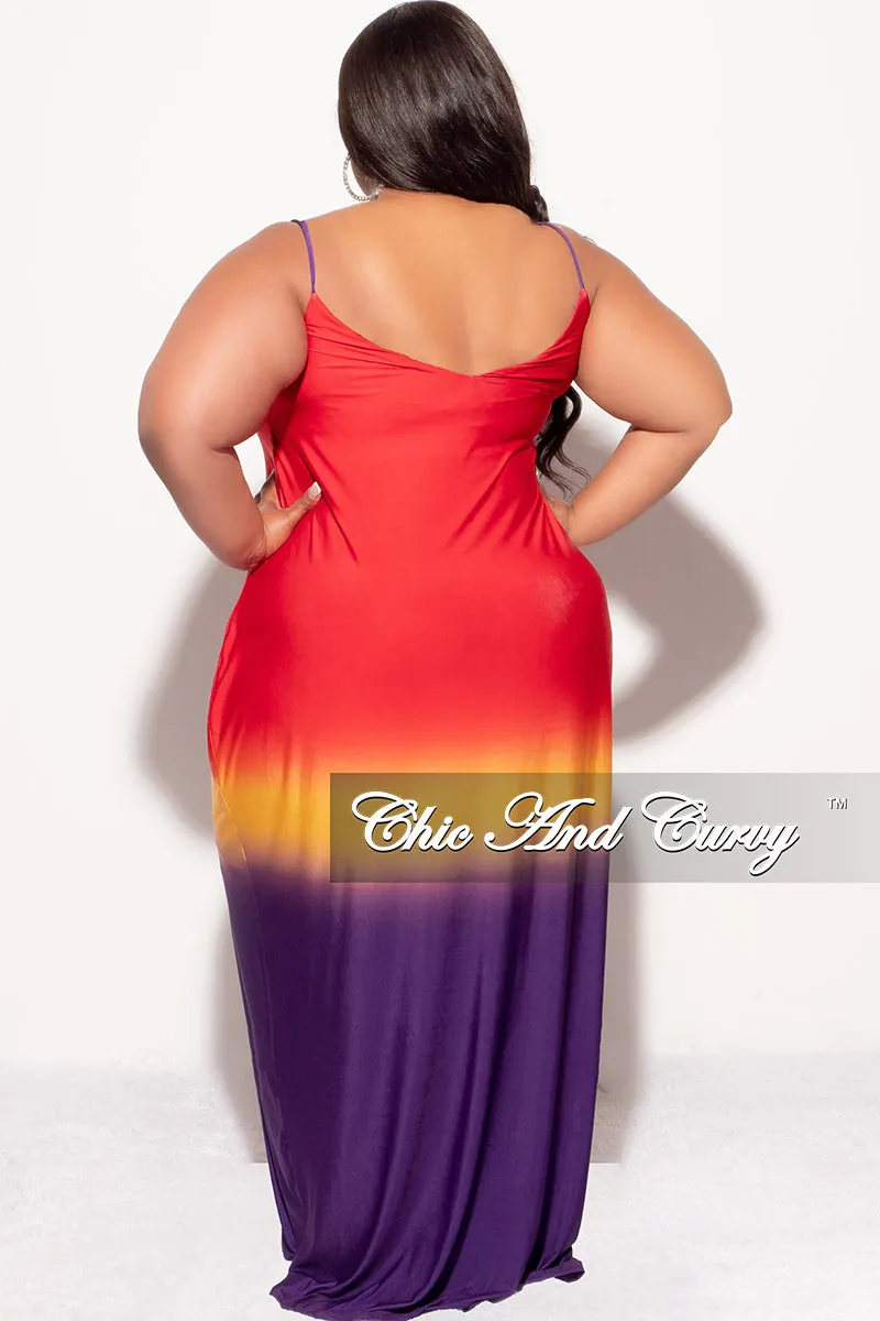 Final Sale Plus Size Spaghetti Strap Maxi Dress Red Mustard and Purple