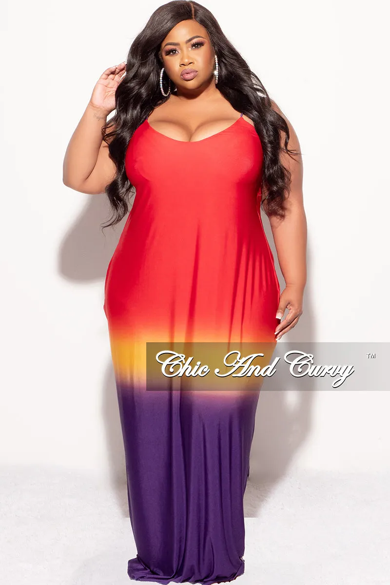Final Sale Plus Size Spaghetti Strap Maxi Dress Red Mustard and Purple