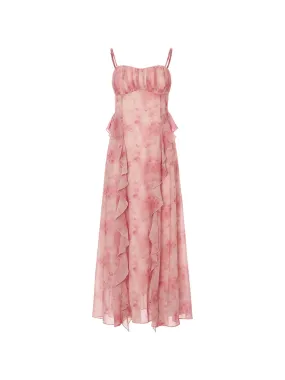 Flamingo ruffle long dress