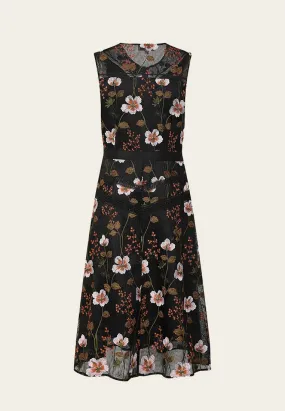 Floral Embroidered Sleeveless Cocktail Midi Dress