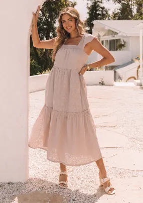 Floral Jacquard Smocked Short Sleeve Maxi Dress