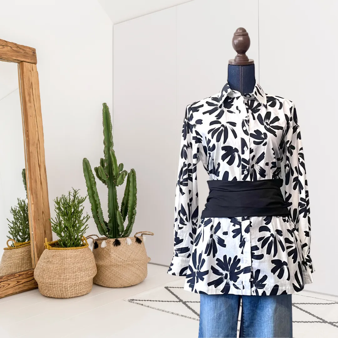 Floral Wrap Waist Dress Shirt