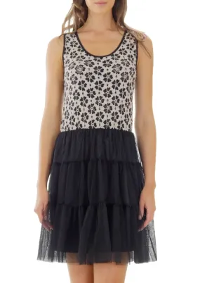 Flower Short Slip Dress with Mesh Bottom
