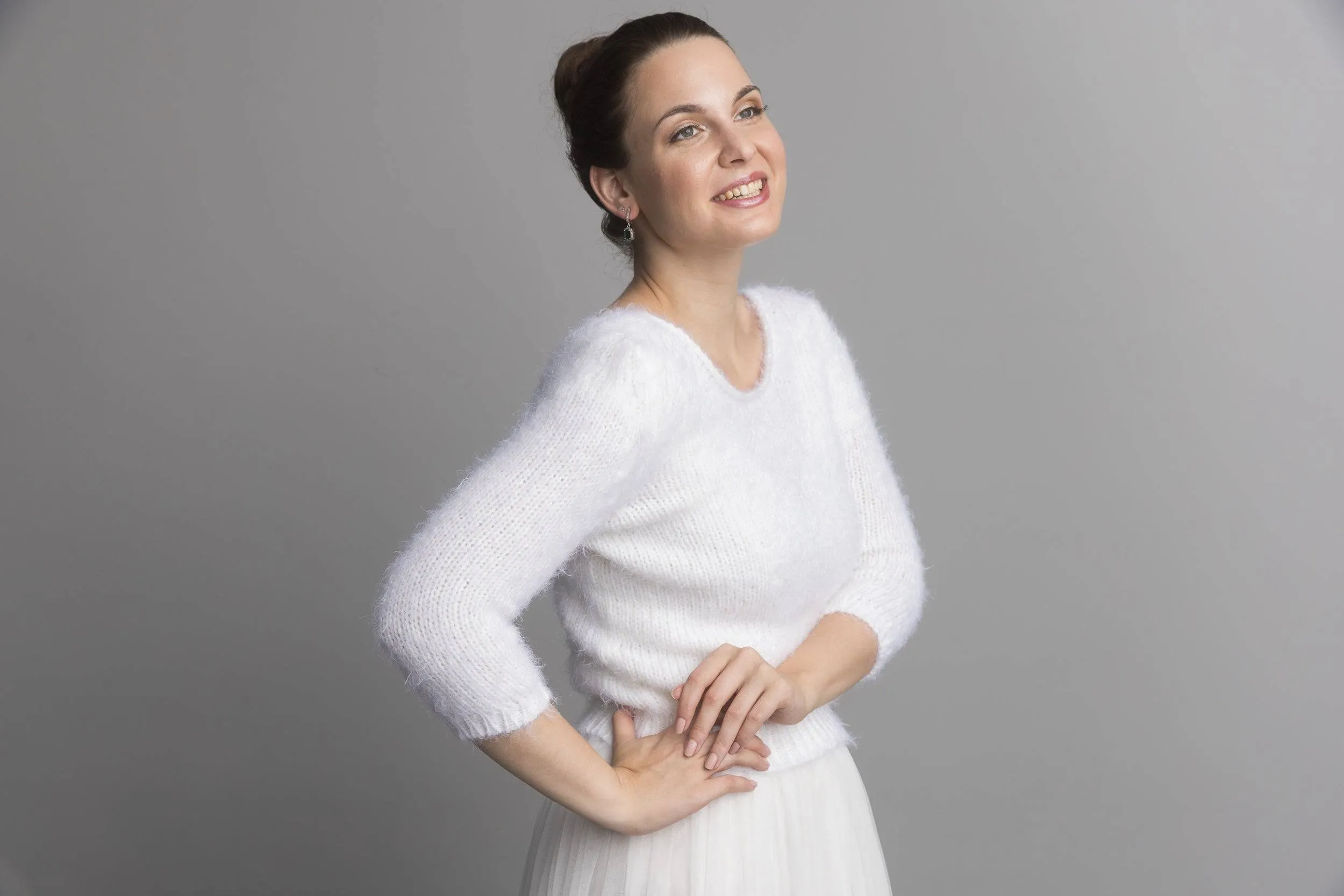For You: Kuschel Brautpullover mit 3/4 Arm