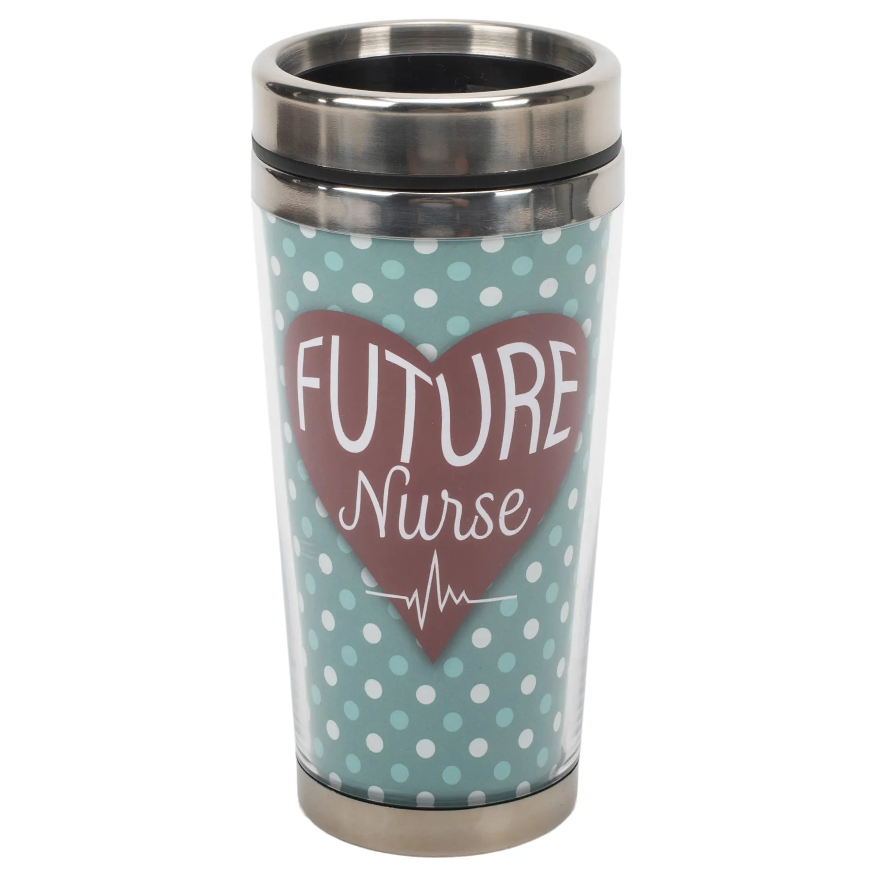 Future Nurse Blue Polka Dot 16 ounce Stainless Steel Travel Tumbler Mug with Lid