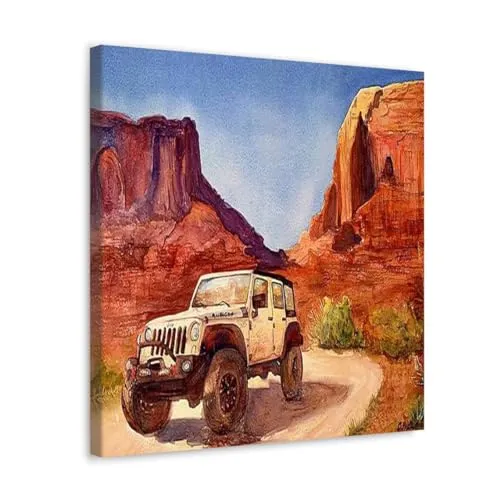 GADGETS WRAP Canvas Gallery Wrap Framed for Home Office Studio Living Room Decoration (10x10inch) - A White Jeep
