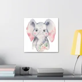 GADGETS WRAP Canvas Gallery Wrap Framed for Home Office Studio Living Room Decoration (10x10inch) - Baby Elephant With Flowers
