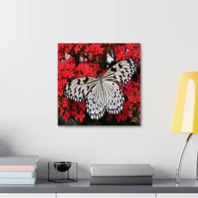 GADGETS WRAP Canvas Gallery Wrap Framed for Home Office Studio Living Room Decoration (10x10inch) - B&W Butterfly On Red Flower