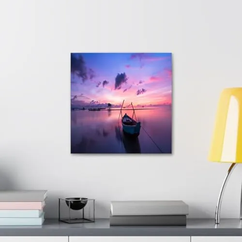 GADGETS WRAP Canvas Gallery Wrap Framed for Home Office Studio Living Room Decoration (10x10inch) - Beach Boat Sunrise Scenery Seascape