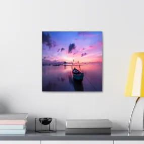 GADGETS WRAP Canvas Gallery Wrap Framed for Home Office Studio Living Room Decoration (10x10inch) - Beach Boat Sunrise Scenery Seascape