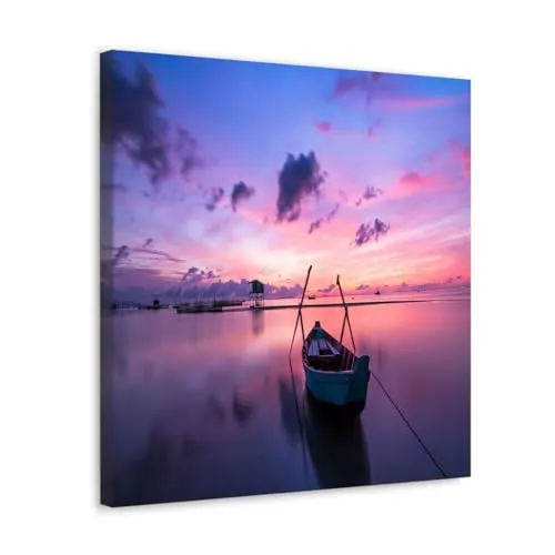GADGETS WRAP Canvas Gallery Wrap Framed for Home Office Studio Living Room Decoration (10x10inch) - Beach Boat Sunrise Scenery Seascape
