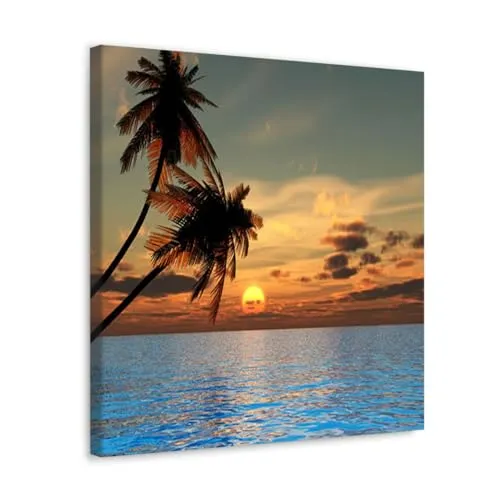 GADGETS WRAP Canvas Gallery Wrap Framed for Home Office Studio Living Room Decoration (10x10inch) - Beach Setting Sun