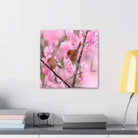 GADGETS WRAP Canvas Gallery Wrap Framed for Home Office Studio Living Room Decoration (10x10inch) - Birds Pink Branches