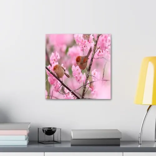 GADGETS WRAP Canvas Gallery Wrap Framed for Home Office Studio Living Room Decoration (10x10inch) - Birds Pink Branches